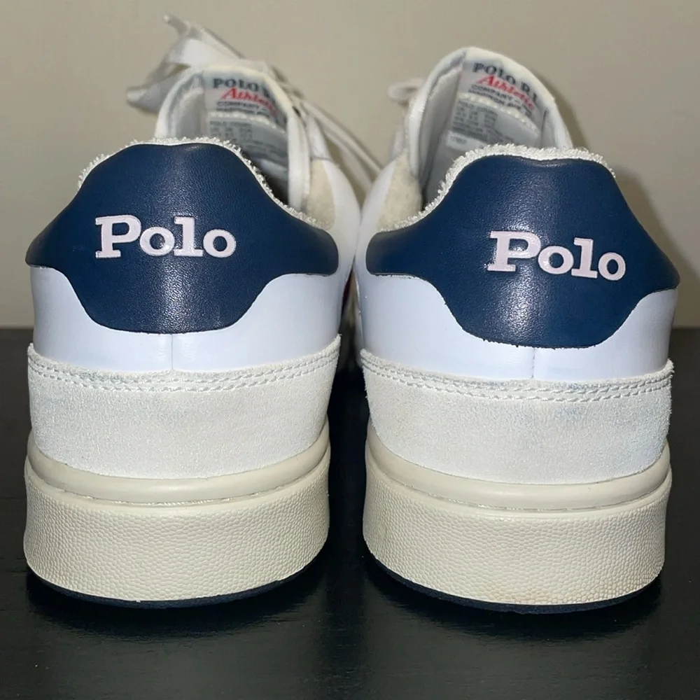 Polo Ralph Lauren Men's White Court‎ Suede & Leather Sneakers Shoes Size 10.5